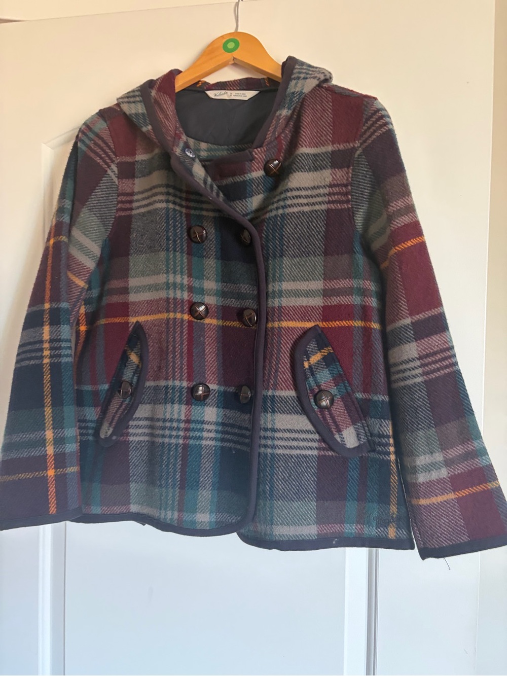Woolrich plaid hooded pea coat size M. EUC.